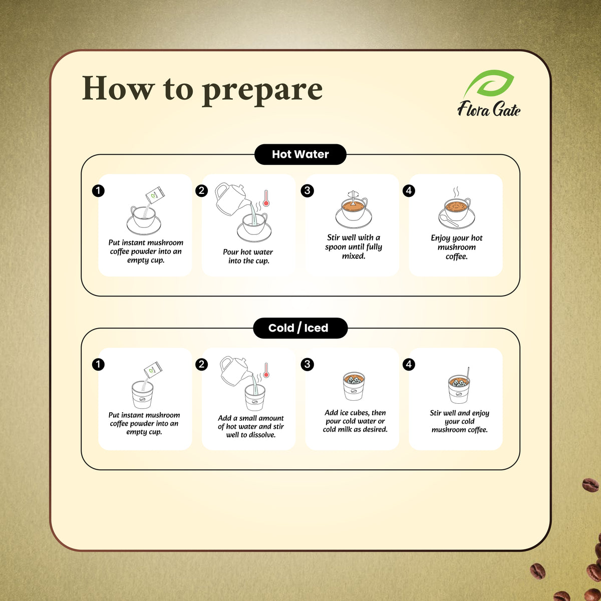 Flora Gate Mushroom Coffee 5 in 1 Hazelnut 30 Sachets (Unsweetened)