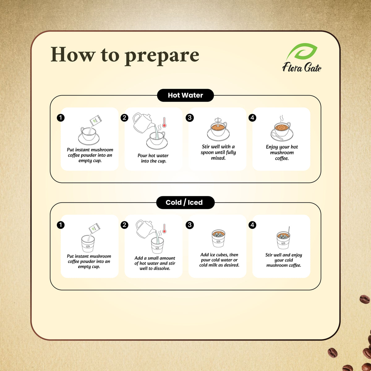Floragate Mushroom Coffee 5 in 1 Hazelnut 3+1 Bundle 30 Sachets Each Sweetened With Sucralose