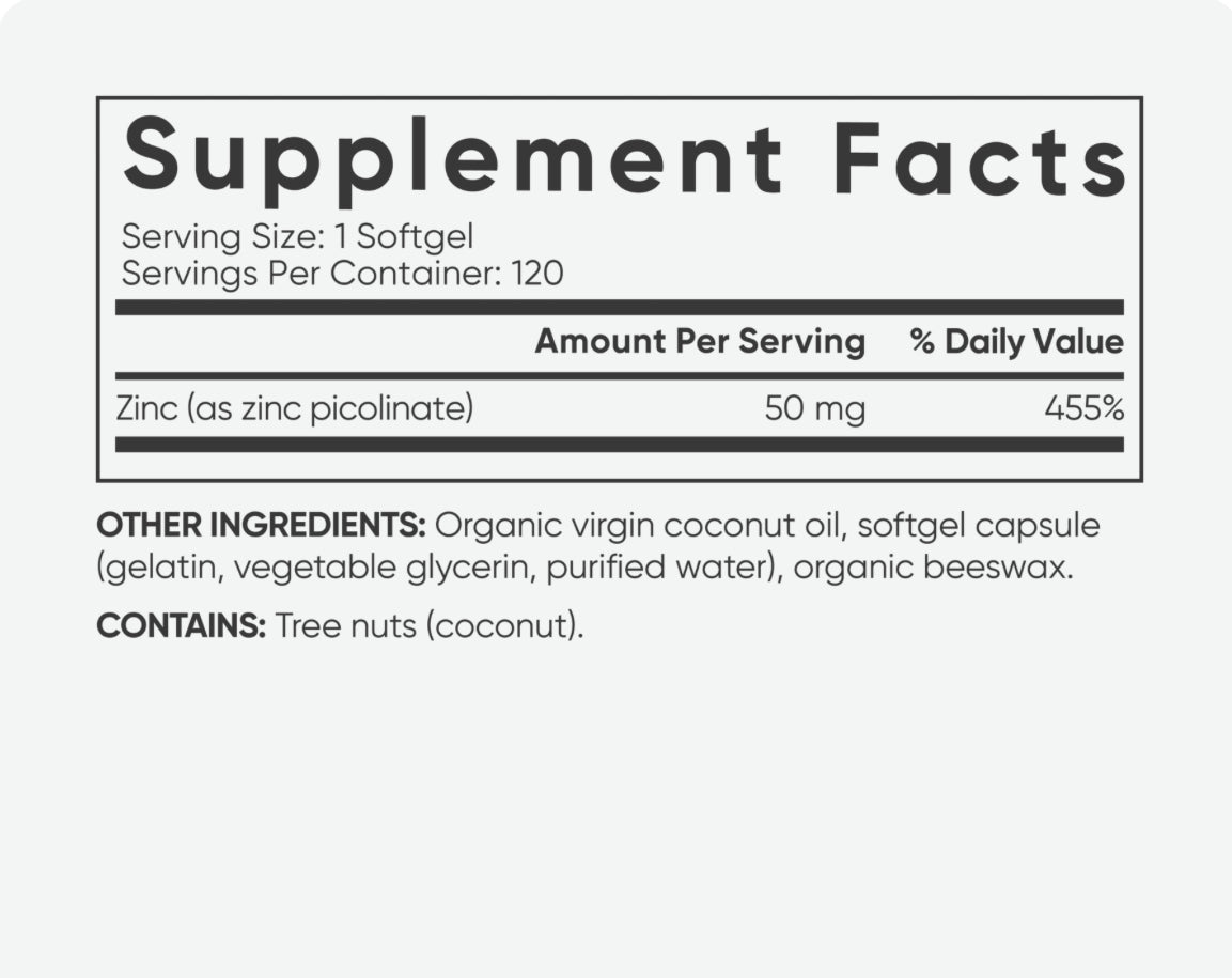 SR Zinc Picolinate with Coconut Oil 50mg / 120 softgels