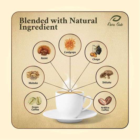 Flora Gate Mushroom Coffee 5 in 1 Hazelnut 30 Sachets (Sweetened With Sucralose)