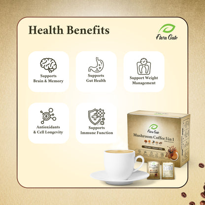 Floragate Mushroom Coffee 5 in 1 Hazelnut 30 Sachets (Sweetened With Sucralose)