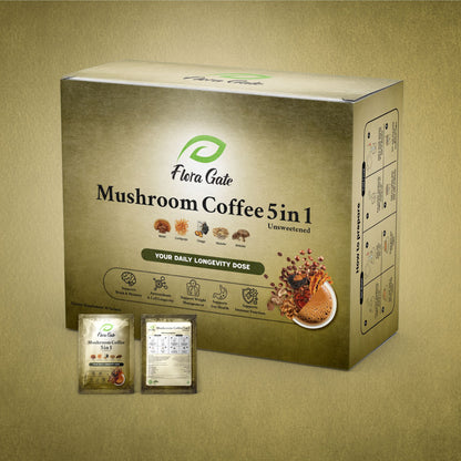 Flora Gate Mushroom Coffee 5 in 1 Hazelnut 30 Sachets (Unsweetened)