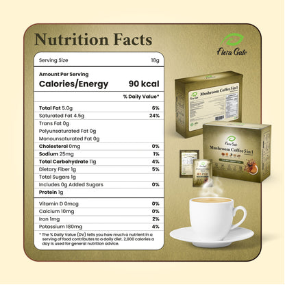 Flora Gate Mushroom Coffee 5 in 1 Hazelnut 30 Sachets (Unsweetened)