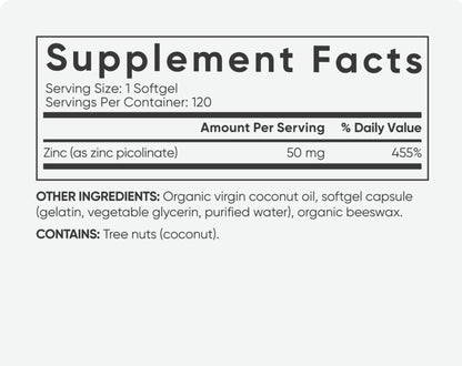 SR Zinc Picolinate with Coconut Oil 50mg / 120 softgels
