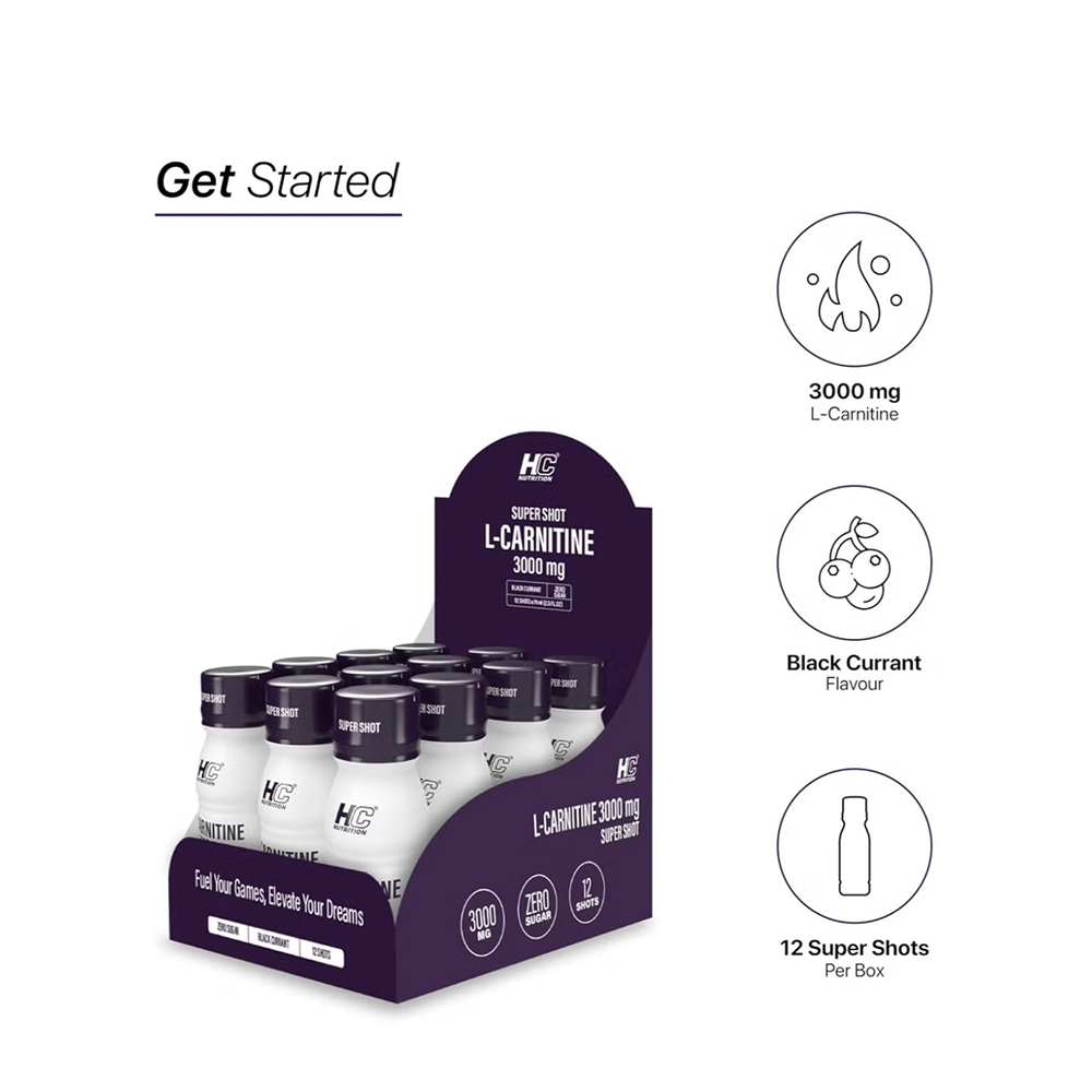 HC Nutrition L-Carnitine Black Current Flavor 3000MG, 12 Shots