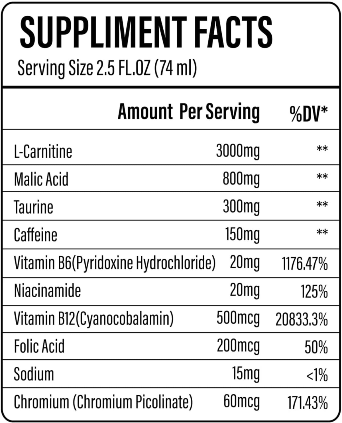 HC Nutrition L-Carnitine Black Current Flavor 3000MG, 12 Shots