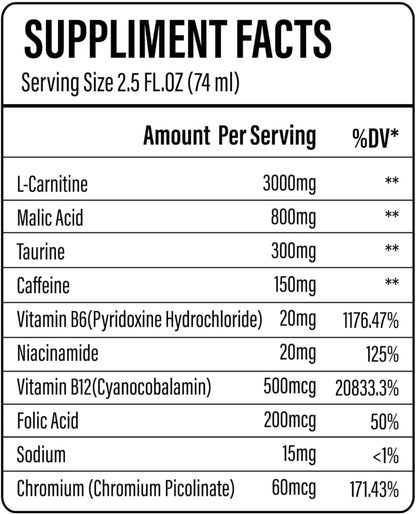 HC Nutrition L-Carnitine Black Current Flavor 3000MG, 12 Shots