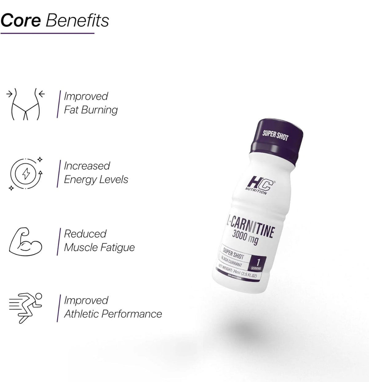 HC Nutrition L-Carnitine Black Current Flavor 3000MG, 12 Shots